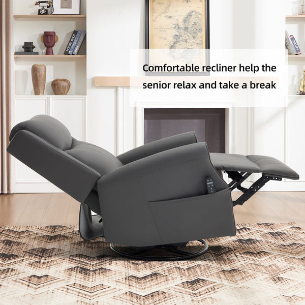 English Elm Grey Microfiber Swivel Rocker Recliner with Massage Heat and Copper Nail Trim W1803S00102