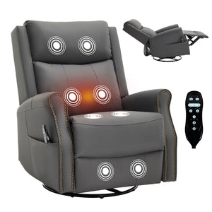 English Elm Grey Microfiber Swivel Rocker Recliner with Massage Heat and Copper Nail Trim W1803S00102