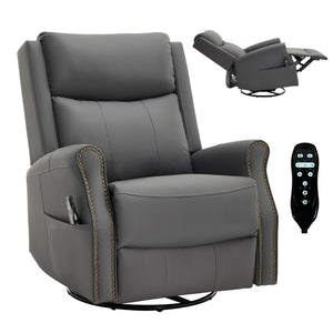 English Elm Grey Microfiber Swivel Rocker Recliner with Massage Heat and Copper Nail Trim W1803S00102