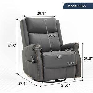 English Elm Grey Microfiber Swivel Rocker Recliner with Massage Heat and Copper Nail Trim W1803S00102