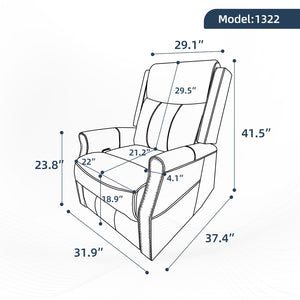 English Elm Grey Microfiber Swivel Rocker Recliner with Massage Heat and Copper Nail Trim W1803S00102