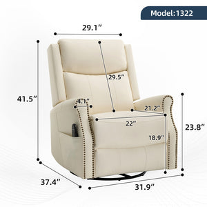 English Elm Beige Leather Massage Rocker Recliner with Lumbar Heat and Nail Trim Accent W1803S00103