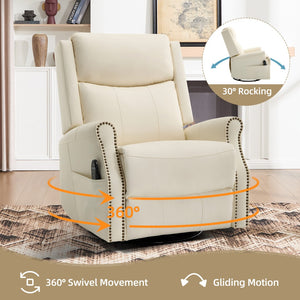 English Elm Beige Leather Massage Rocker Recliner with Lumbar Heat and Nail Trim Accent W1803S00103