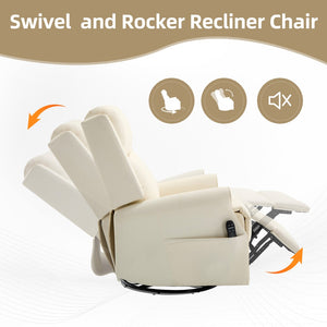English Elm Beige Leather Massage Rocker Recliner with Lumbar Heat and Nail Trim Accent W1803S00103