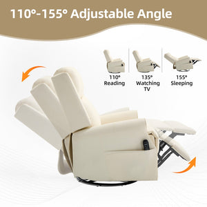 English Elm Beige Leather Massage Rocker Recliner with Lumbar Heat and Nail Trim Accent W1803S00103
