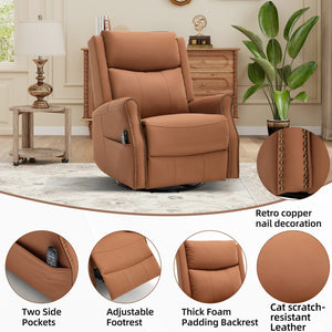 English Elm Orange Microfiber Rocker Recliner with Massage Heat Swivel and Copper Nail Trim W1803S00104