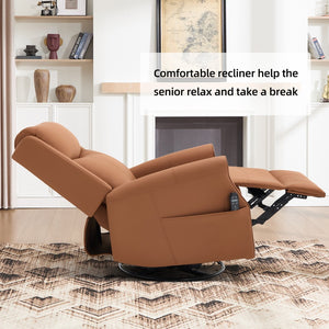 English Elm Orange Microfiber Rocker Recliner with Massage Heat Swivel and Copper Nail Trim W1803S00104