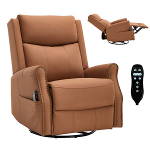 English Elm Orange Microfiber Rocker Recliner with Massage Heat Swivel and Copper Nail Trim W1803S00104