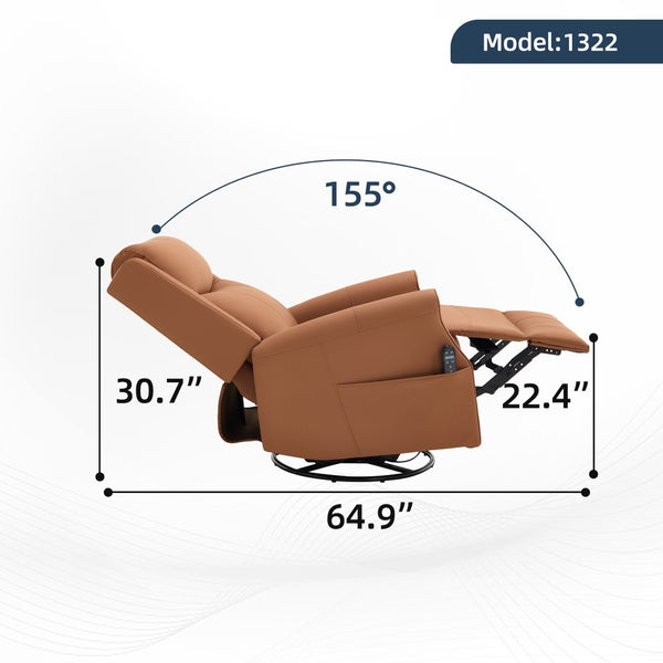 English Elm Orange Microfiber Rocker Recliner with Massage Heat Swivel and Copper Nail Trim W1803S00104