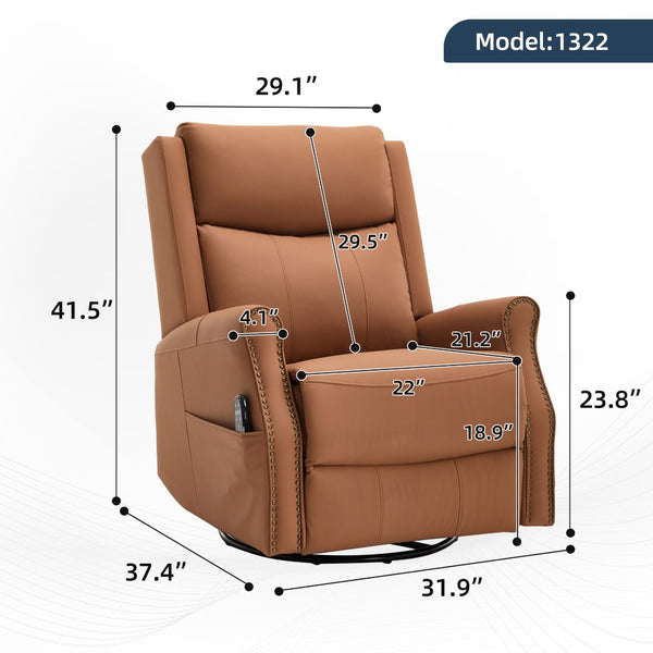 English Elm Orange Microfiber Rocker Recliner with Massage Heat Swivel and Copper Nail Trim W1803S00104