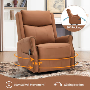 English Elm Orange Microfiber Rocker Recliner with Massage Heat Swivel and Copper Nail Trim W1803S00104