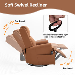 English Elm Orange Microfiber Rocker Recliner with Massage Heat Swivel and Copper Nail Trim W1803S00104