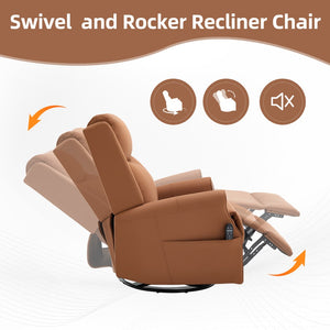 English Elm Orange Microfiber Rocker Recliner with Massage Heat Swivel and Copper Nail Trim W1803S00104