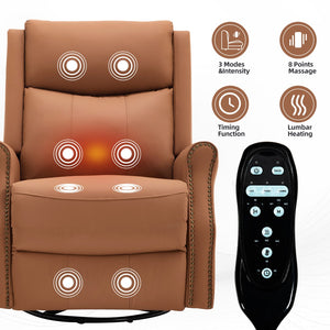 English Elm Orange Microfiber Rocker Recliner with Massage Heat Swivel and Copper Nail Trim W1803S00104