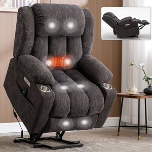 English Elm Up to 350 Lbs Chenille Power Lift Recliner with Massage Heat and Charging Ports Grey W1803S00105