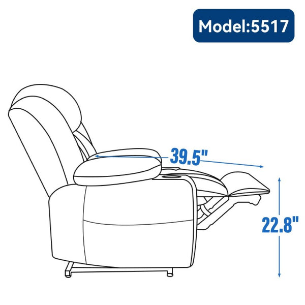 English Elm Up to 350 Lbs Chenille Power Lift Recliner with Massage Heat and Charging Ports Grey W1803S00105