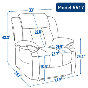 English Elm Up to 350 Lbs Chenille Power Lift Recliner with Massage Heat and Charging Ports Grey W1803S00105