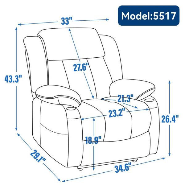 English Elm Up to 350 Lbs Chenille Power Lift Recliner with Massage Heat and Charging Ports Grey W1803S00105
