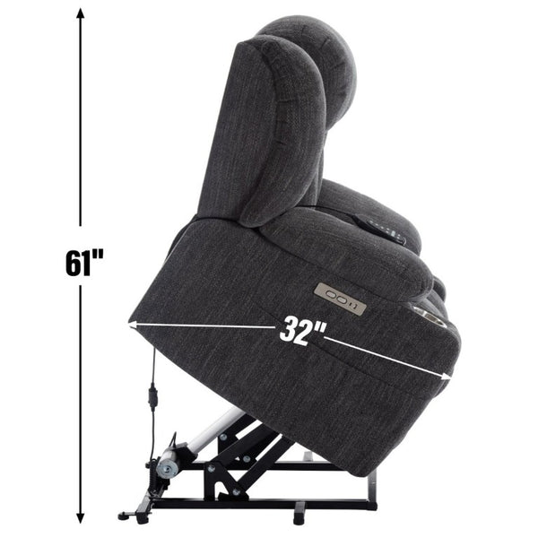 English Elm Up to 350 Lbs Chenille Power Lift Recliner with Massage Heat and Charging Ports Grey W1803S00105