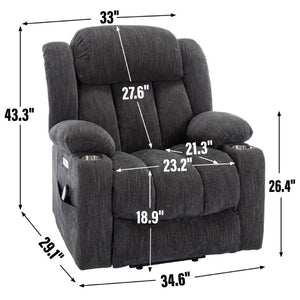 English Elm Up to 350 Lbs Chenille Power Lift Recliner with Massage Heat and Charging Ports Grey W1803S00105