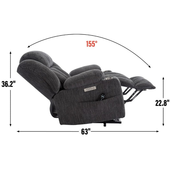 English Elm Up to 350 Lbs Chenille Power Lift Recliner with Massage Heat and Charging Ports Grey W1803S00105