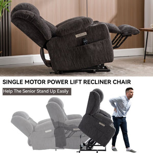 English Elm Up to 350 Lbs Chenille Power Lift Recliner with Massage Heat and Charging Ports Grey W1803S00105