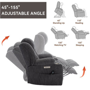 English Elm Up to 350 Lbs Chenille Power Lift Recliner with Massage Heat and Charging Ports Grey W1803S00105