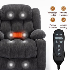 English Elm Up to 350 Lbs Chenille Power Lift Recliner with Massage Heat and Charging Ports Grey W1803S00105