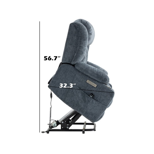 English Elm Up to 350 Lbs Chenille Power Lift Recliner with Massage Heat and Charging Ports Blue - A W1803S00106