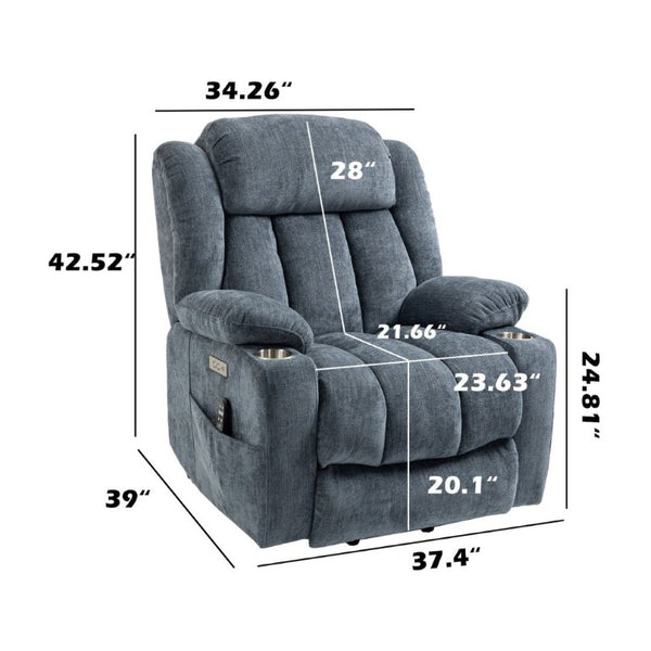 English Elm Up to 350 Lbs Chenille Power Lift Recliner with Massage Heat and Charging Ports Blue - A W1803S00106
