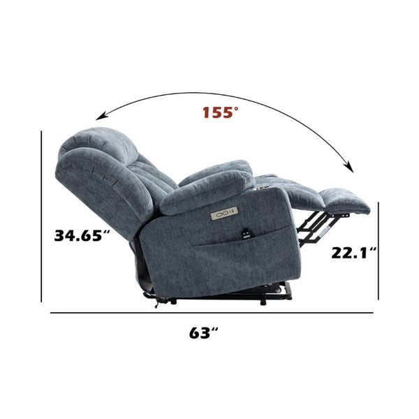 English Elm Up to 350 Lbs Chenille Power Lift Recliner with Massage Heat and Charging Ports Blue - A W1803S00106