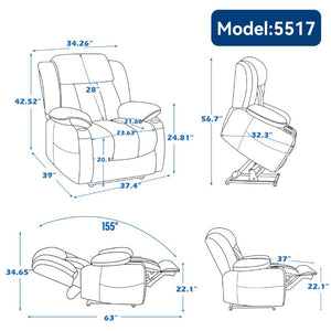 English Elm Up to 350 Lbs Chenille Power Lift Recliner with Massage Heat and Charging Ports Blue - A W1803S00106