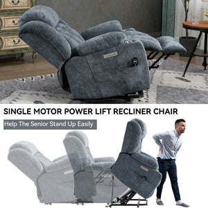English Elm Up to 350 Lbs Chenille Power Lift Recliner with Massage Heat and Charging Ports Blue - A W1803S00106