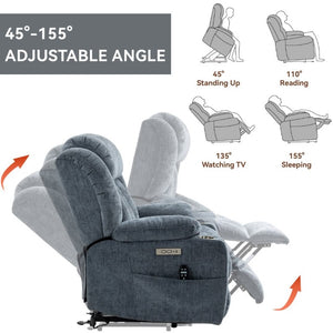 English Elm Up to 350 Lbs Chenille Power Lift Recliner with Massage Heat and Charging Ports Blue - A W1803S00106