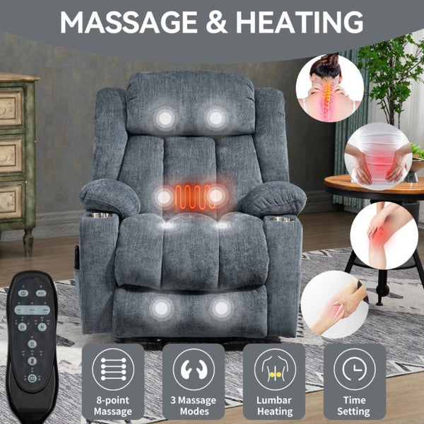 English Elm Up to 350 Lbs Chenille Power Lift Recliner with Massage Heat and Charging Ports Blue - A W1803S00106