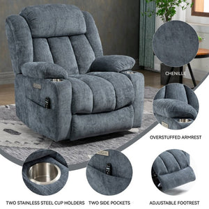 English Elm Up to 350 Lbs Chenille Power Lift Recliner with Massage Heat and Charging Ports Blue - A W1803S00106