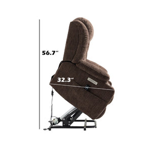 English Elm Up to 350 Lbs Chenille Power Lift Recliner with Massage Heat and Charging Ports Brown W1803S00107