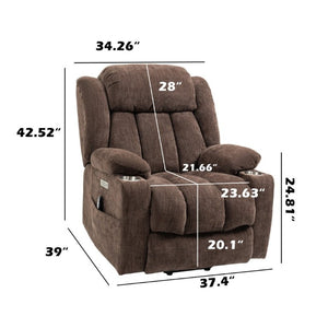 English Elm Up to 350 Lbs Chenille Power Lift Recliner with Massage Heat and Charging Ports Brown W1803S00107