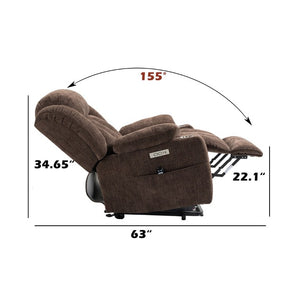 English Elm Up to 350 Lbs Chenille Power Lift Recliner with Massage Heat and Charging Ports Brown W1803S00107