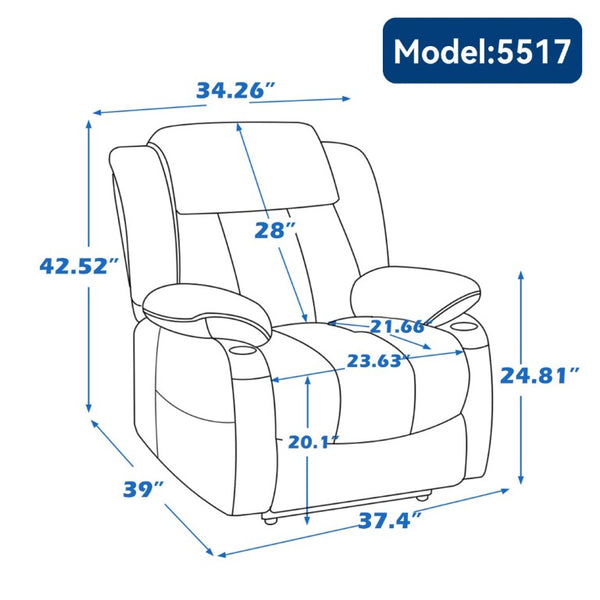 English Elm Up to 350 Lbs Chenille Power Lift Recliner with Massage Heat and Charging Ports Brown W1803S00107