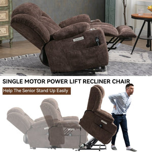 English Elm Up to 350 Lbs Chenille Power Lift Recliner with Massage Heat and Charging Ports Brown W1803S00107