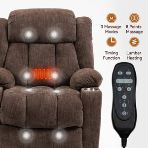 English Elm Up to 350 Lbs Chenille Power Lift Recliner with Massage Heat and Charging Ports Brown W1803S00107
