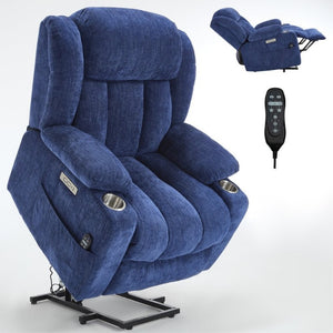 English Elm Up to 350 Lbs Chenille Power Lift Recliner with Massage Heat and Charging Ports Blue - B W1803S00108