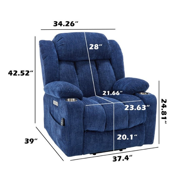 English Elm Up to 350 Lbs Chenille Power Lift Recliner with Massage Heat and Charging Ports Blue - B W1803S00108