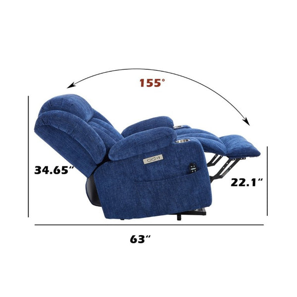 English Elm Up to 350 Lbs Chenille Power Lift Recliner with Massage Heat and Charging Ports Blue - B W1803S00108