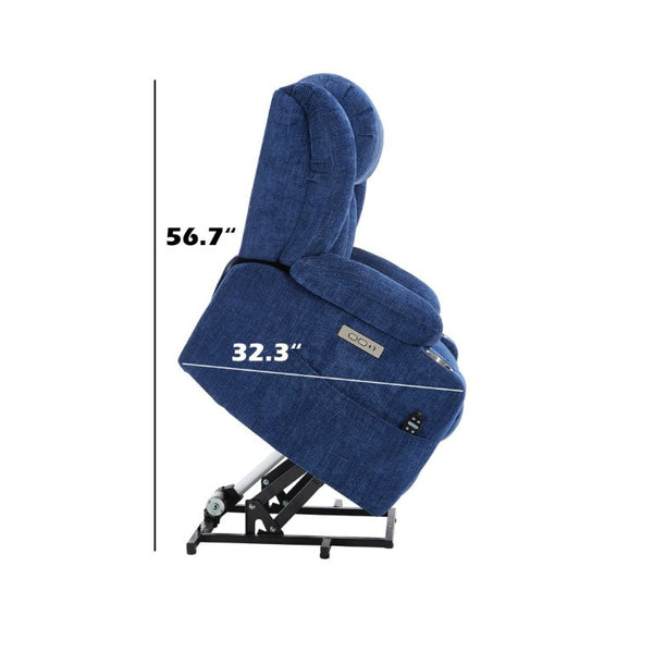English Elm Up to 350 Lbs Chenille Power Lift Recliner with Massage Heat and Charging Ports Blue - B W1803S00108