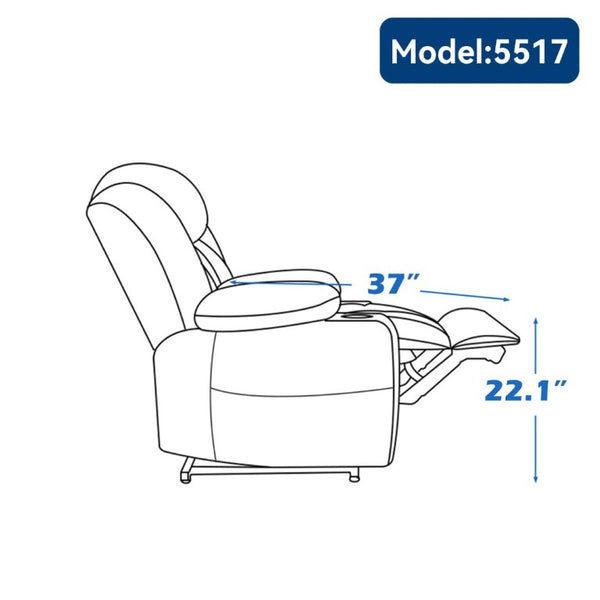 English Elm Up to 350 Lbs Chenille Power Lift Recliner with Massage Heat and Charging Ports Blue - B W1803S00108
