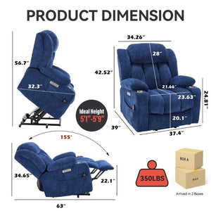 English Elm Up to 350 Lbs Chenille Power Lift Recliner with Massage Heat and Charging Ports Blue - B W1803S00108