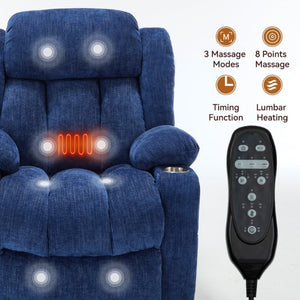 English Elm Up to 350 Lbs Chenille Power Lift Recliner with Massage Heat and Charging Ports Blue - B W1803S00108