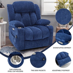English Elm Up to 350 Lbs Chenille Power Lift Recliner with Massage Heat and Charging Ports Blue - B W1803S00108